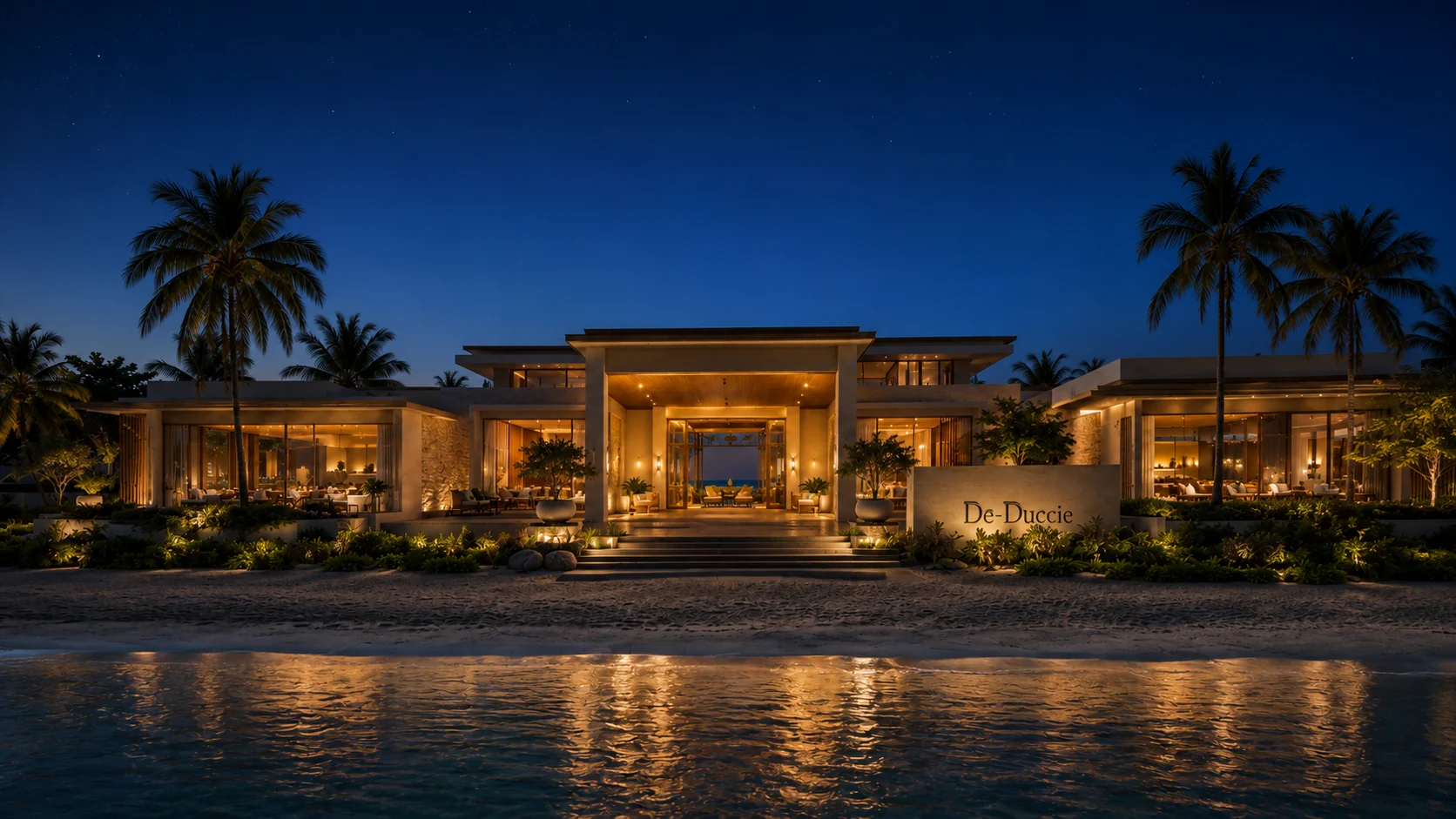 Night luxury exterior of De-Ducie resort