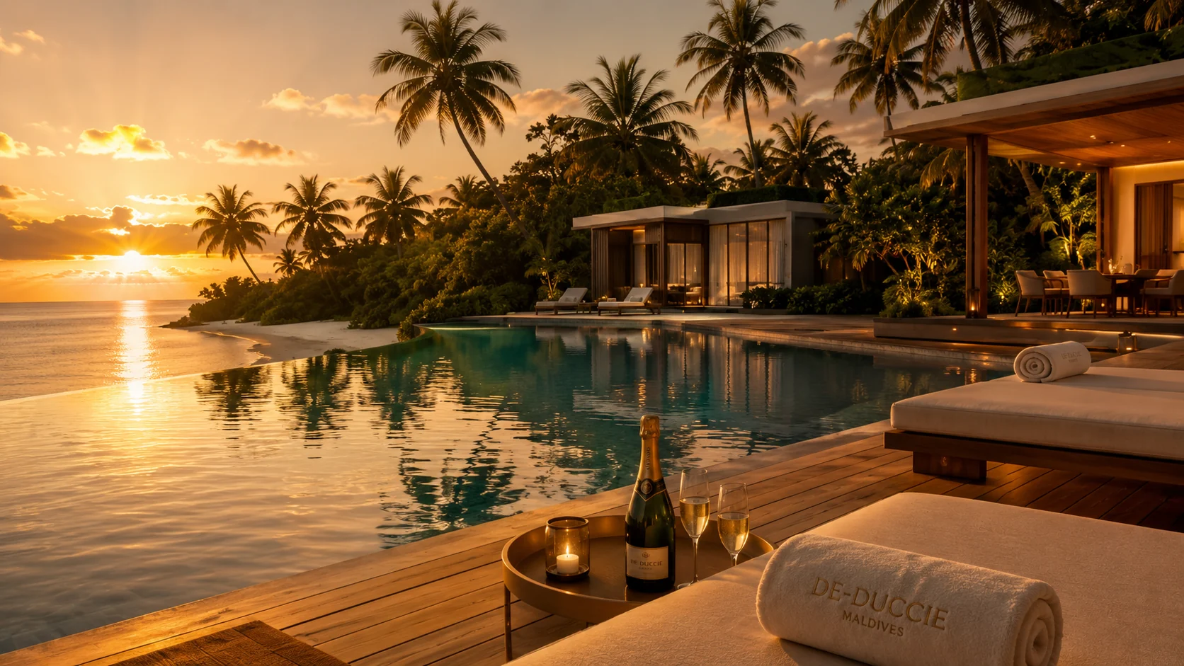 Pool deck at sunset
