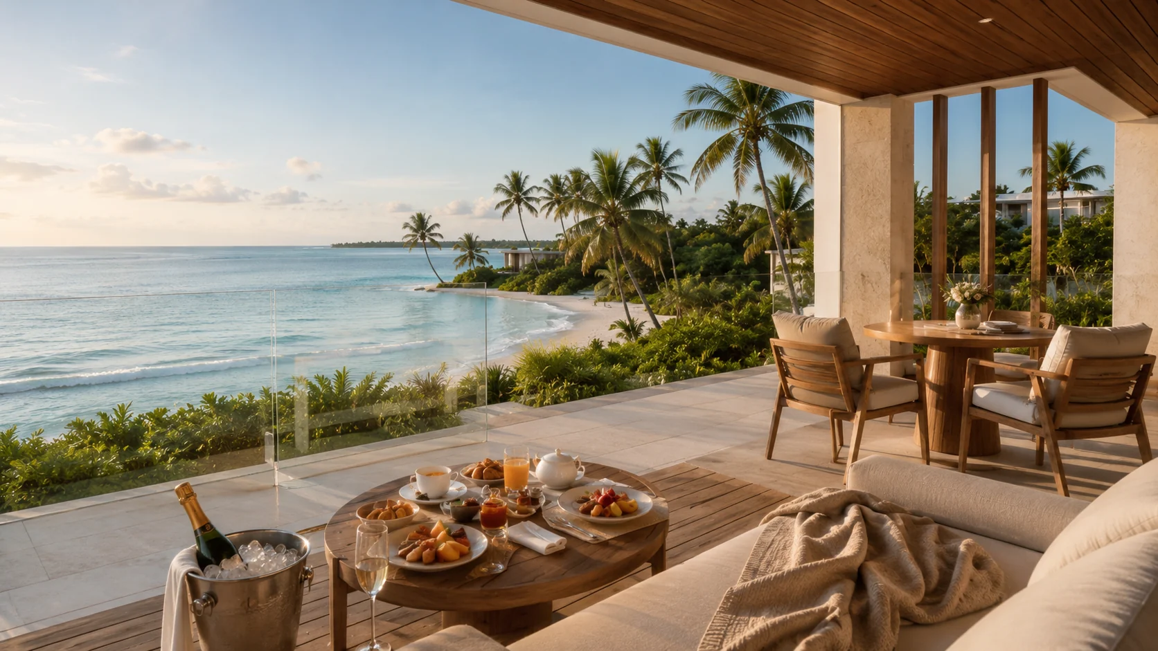 Private residence terrace overlooking the lagoon